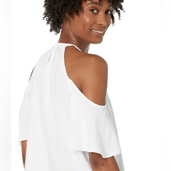MICHAEL Michael Kors® White Seersucker Halter Style Cold Shoulder Top NWT - Picture 4 of 8